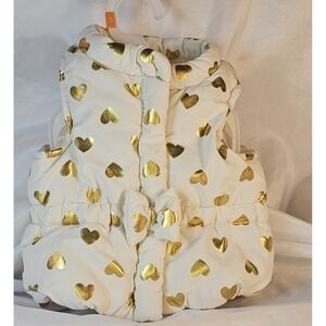 Healthtex Newborn Baby Puffer VEST, White/Gold Hearts, Front Middle Zipper.‎